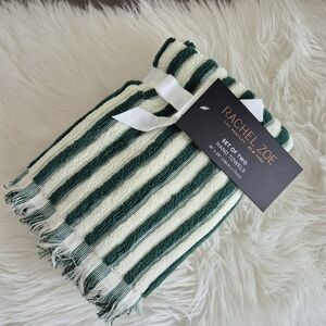 (New) Rachel Zoe Modern Stylish Green & White stripe Hand Towels 2pc